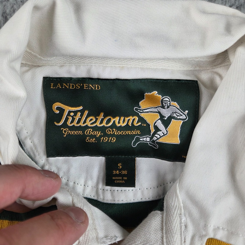 Green Bay Packers Rugby Shirt Mens Small Green Titletown Lands End NFL Polo - Picture 3 of 8